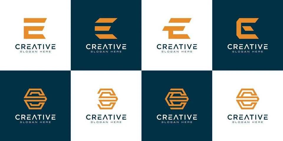 Set of initial letter E logo design template. icons for business of luxury, e Stock Illustration