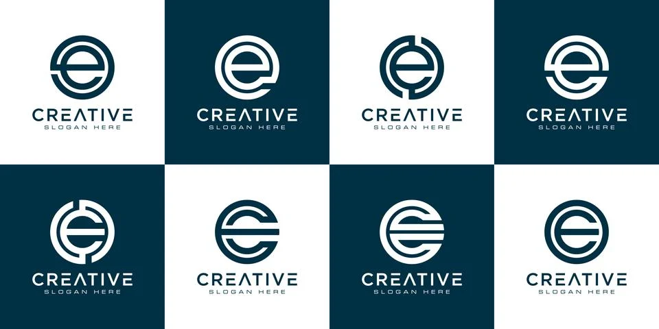 Set of initial letter E logo design template. icons for business of luxury, e Stock Illustration