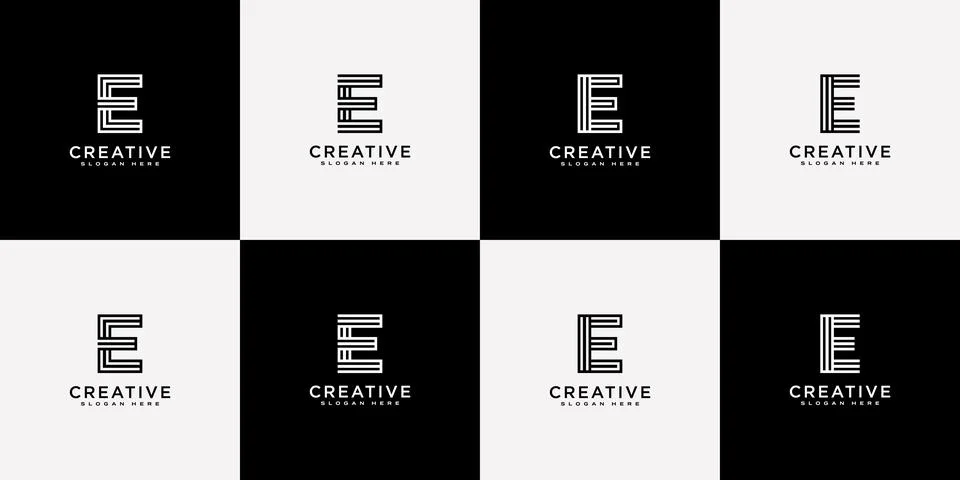 Set of initial letter E logo design vector line style Stock Illustration