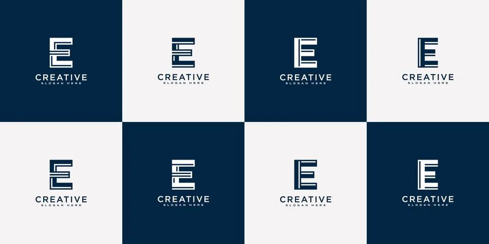 Set of initial letter E logo design vector line style Stock Illustration