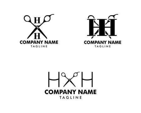 Set of Initial Letter HH Scissor Logo Design Concept Stock Illustration