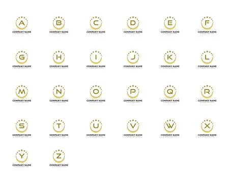 Set of Initial Letter Logo with Circle Star Element Stock Illustration