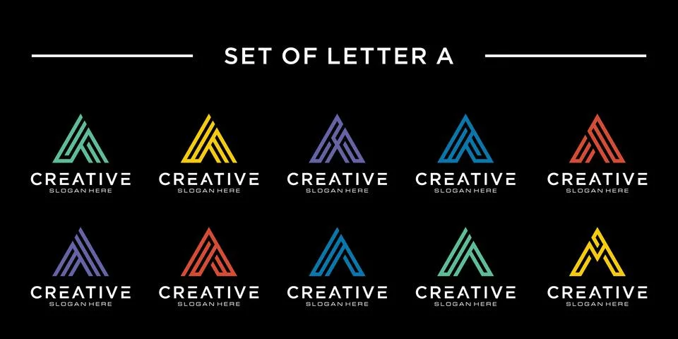 Set of initial letter A logo design template. icons for business of luxury, e Stock Illustration
