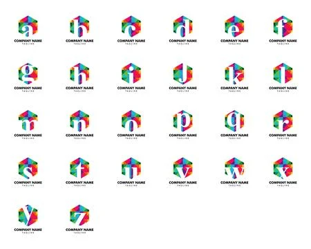 Set of Initial Letter Logo with Hexagon Element Stock Illustration