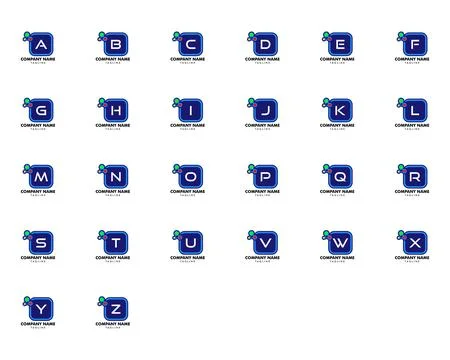 Set of Initial Letter Logo Square Rounded Corners with Molecule Element Stock Illustration