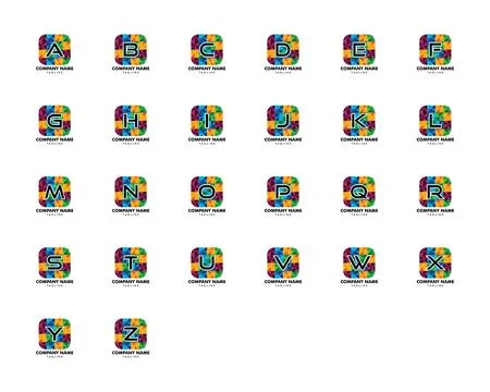 Set of Initial Letter Logo Square Rounded Corners with Mosaic Element Stock Illustration