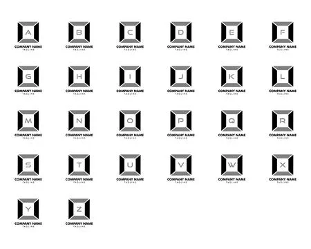 Set of Initial Letter Logo with Square Frame Element Stock Illustration