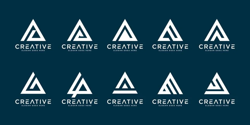 SET OF initial letter A logo vector mono line Stock Illustration