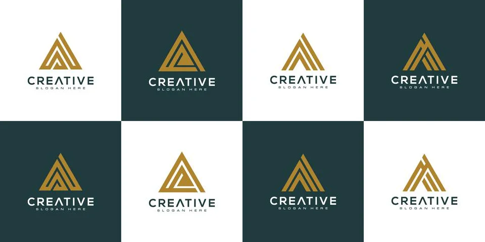 SET OF initial letter A logo vector mono line Stock Illustration