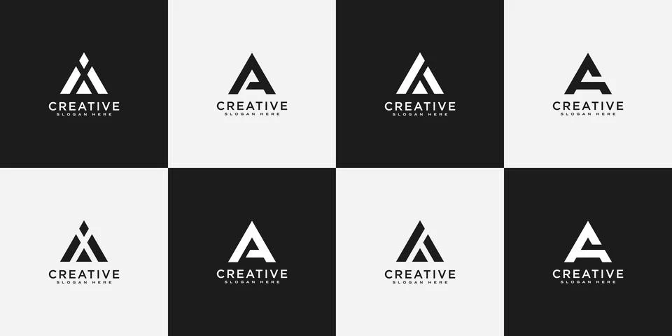 SET OF initial letter A logo vector mono line Stock Illustration