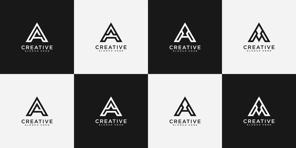 SET OF initial letter A logo vector mono line Stock Illustration