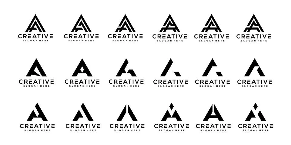 SET OF initial letter A logo vector mono line Stock Illustration