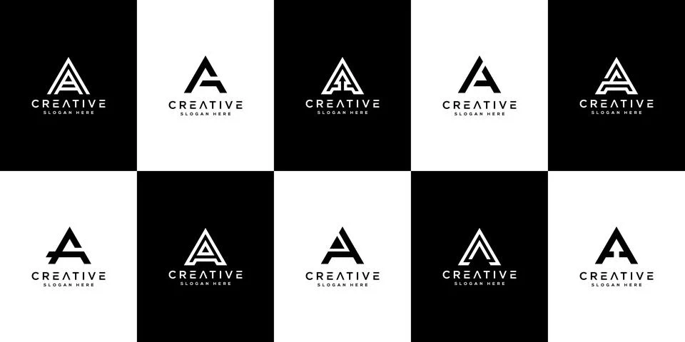 SET OF initial letter A logo vector mono line Illustrazione stock