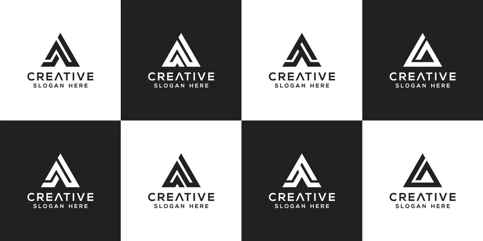 SET OF initial letter A logo vector mono line Stock Illustration