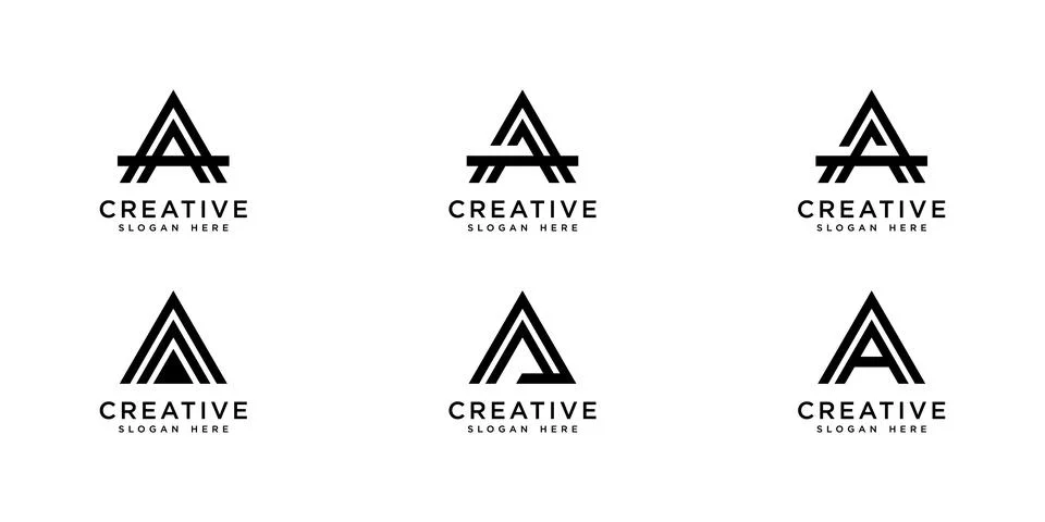 SET OF initial letter A logo vector mono line Stock Illustration