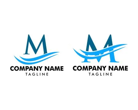 Set of Initial Letter M Logo With Ocean Waves Stock Illustration