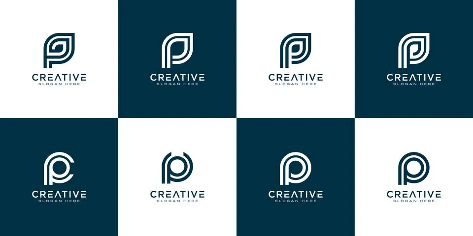 Set of initial letter P abstract logo vector template Stock Illustration