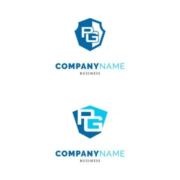 Set of Initial Letter PG Shield Icon Logo Design Template Stock Illustration