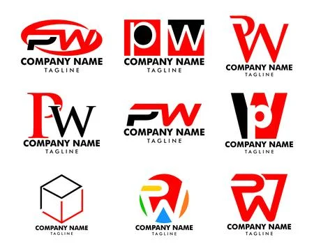 Set of Initial Letter PW Logo Template Design Stockillustratie