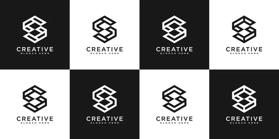 Set of Initial letter S hexagon Logo design vector Stock Illustration