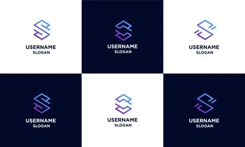 Set of initial letter S logo design template with line art style Illustrazione stock