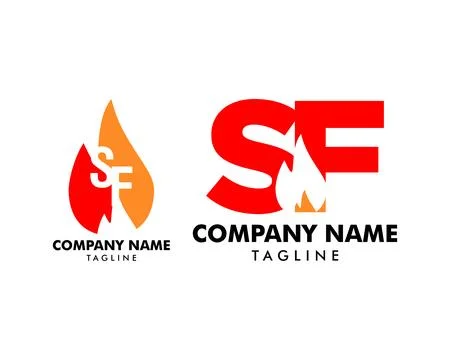 Set of Initial Letter SF Fire Logo Design Stock Illustration