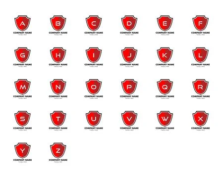Set of Initial Letter Shield Secure Logo Design Vector Stock Illustration