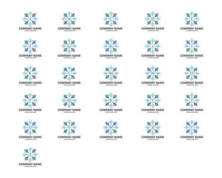 Set of Initial Letter Snowflake Logo Stock Illustration