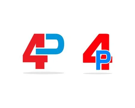 Set of Initial logo, combining letter and number, P and 4, red blue Stock Illustration