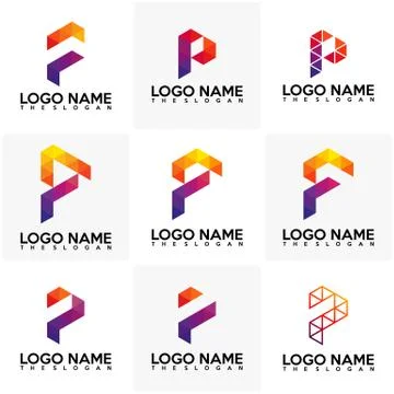 Set of Initial PF logo vector, P logo template, Colorful logo Stock Illustration
