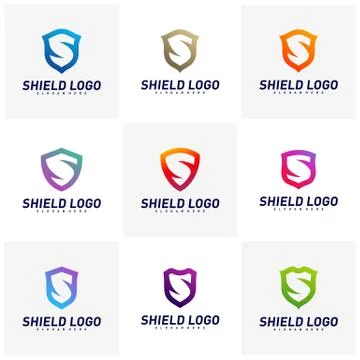 Set of Initial S Shield Logo Design Concepts. S Letter Shield Vector illustra Stock Illustration