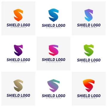 Set of Initial S Shield Logo Design Concepts. S Letter Shield Vector illustra Stock Illustration