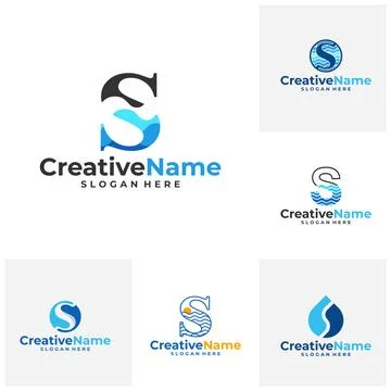 Set of Initial S water logo vector template, Creative water with letter S l.. Stock Illustration