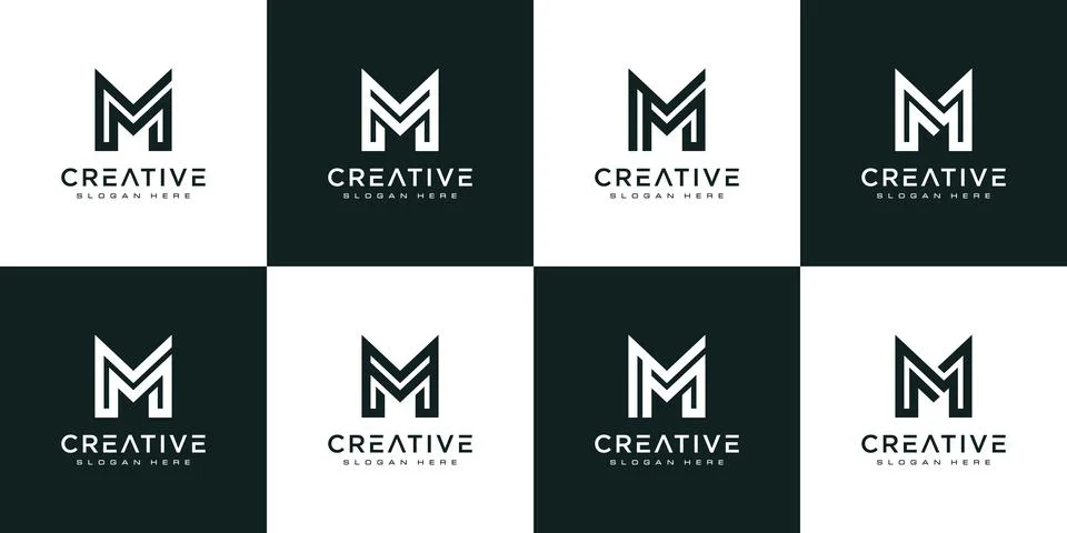 Set of initials letter M abstract logo vector design Stock Illustration