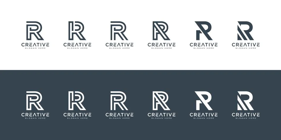 Set of initials letter R abstract logo vector design Stock Illustration