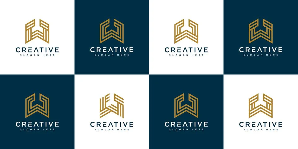 Set of initials letter W abstract logo vector design Stock Illustration