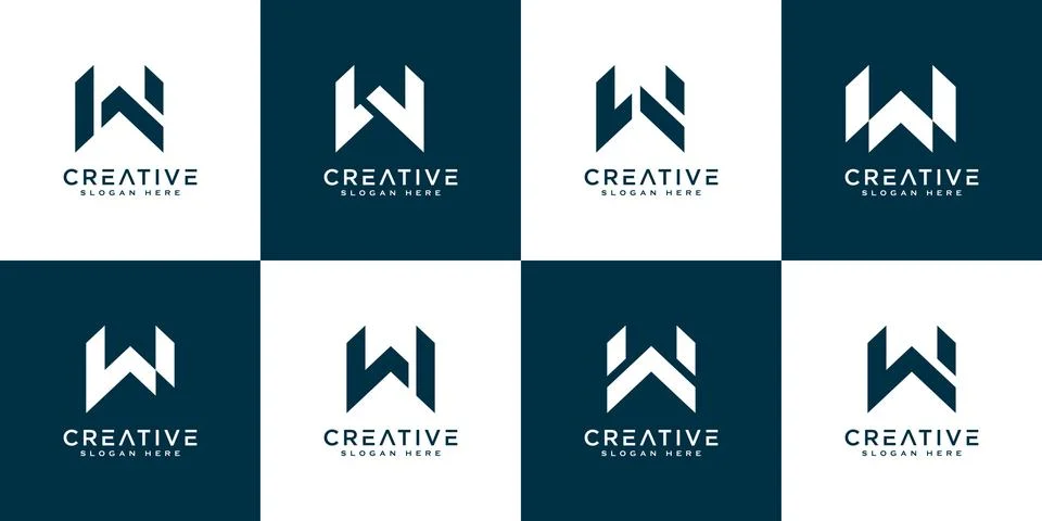 Set of initials letter W abstract logo vector design Stock Illustration