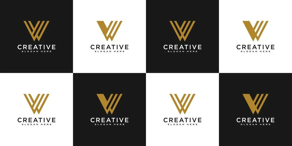 Set of initials letter W abstract logo vector design Stock Illustration