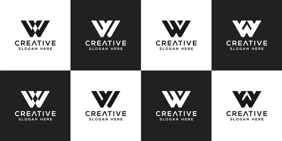 Set of initials letter W abstract logo vector design Stock Illustration