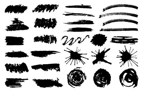 Set ink black brush stroke vintage grunge texture Stock Illustration