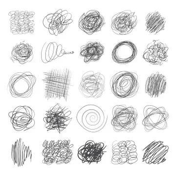 Set of ink lines of hand drawn textures, scribbles of pen Stock Illustration