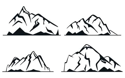 Set of ink silhouette mountain range Illustrazione stock