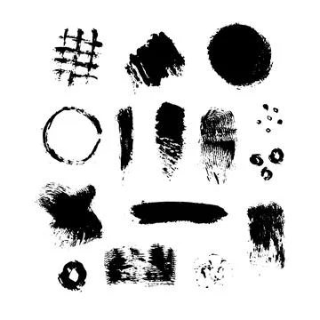 Set of ink splashes vector. Drops and various shapes black color. Stock Illustration