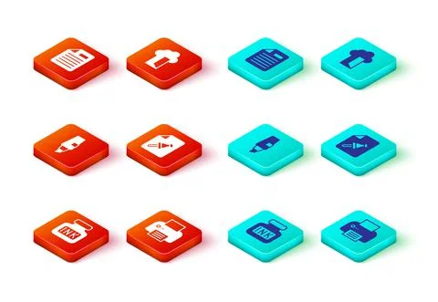 Set Inkwell, Printer, Marker pen, Note paper with push button, Cloud database Illustrazione stock