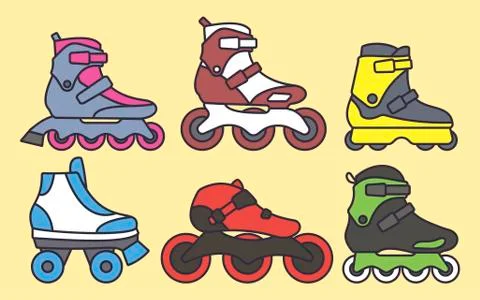 Set of Inline Roller Skates colored icons. Vector illustration Stock Illustration
