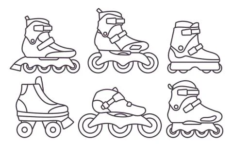Set of Inline Roller Skates icons isolated on white background. Outline vector Stock Illustration