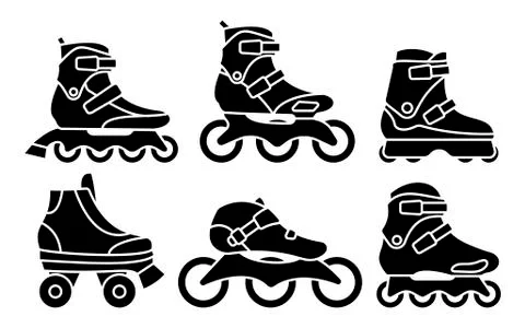 Set of Inline Roller Skates icons isolated on white background. Silhouette Stock Illustration