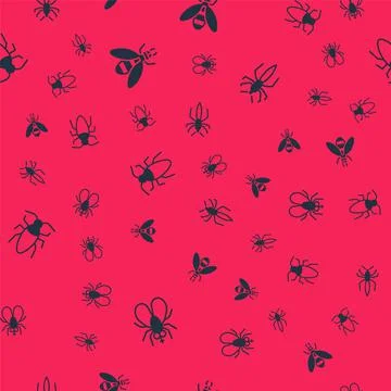 Set Insect fly, Bee, Cockroach and Spider on seamless pattern. Vector イラスト素材