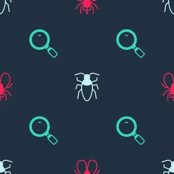 Set Insect fly, Cockroach and Magnifying glass on seamless pattern. Vector イラスト素材
