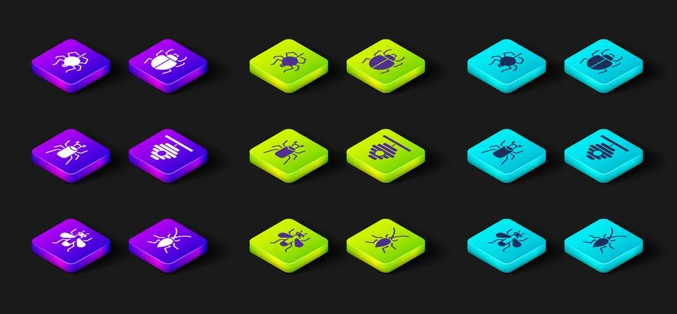 Set Insect fly, Cockroach, Beetle bug, Hive for bees, Mite and Spider icon. V Illustrazione stock